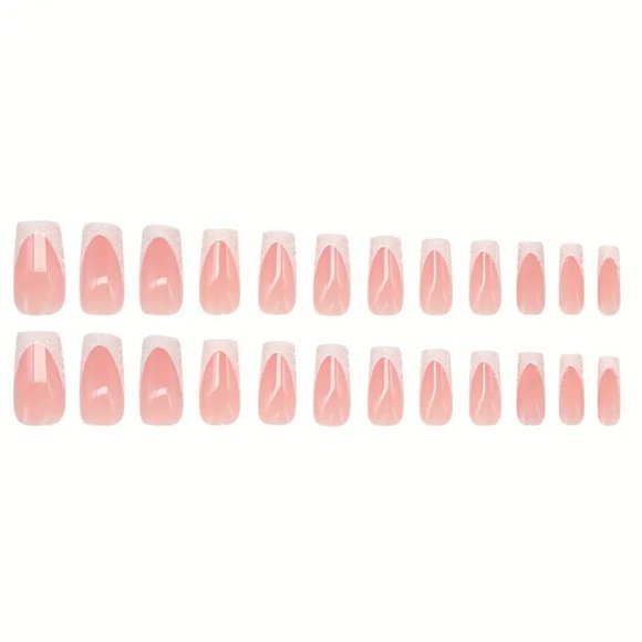 24pcs Glossy Medium Ballerina Fake Nails, White French Tip Press On Nails - Picture 5 of 5